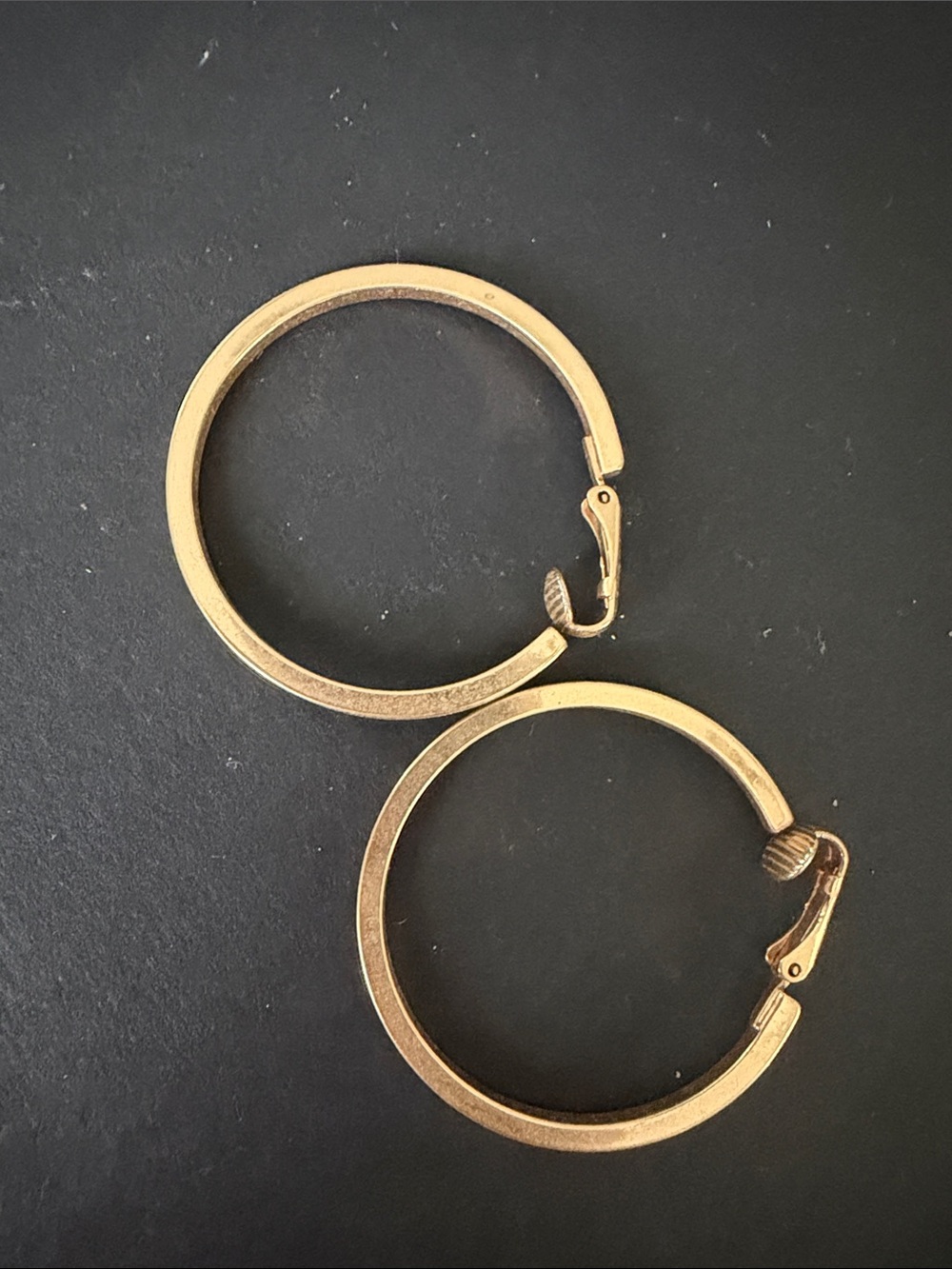 Vintage Gold Large Hoop Clip On Earrings Flat Wide Retro Statement